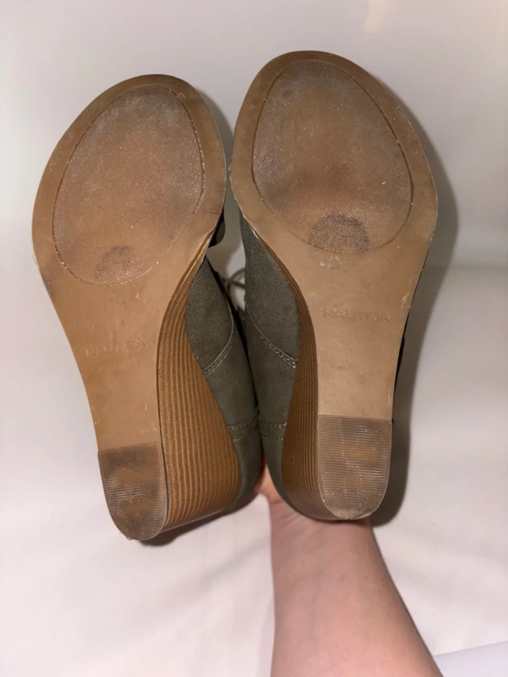 Nautica Vaeda Olive Suede Lace-Up Wedge Booties Size‎ 7.5